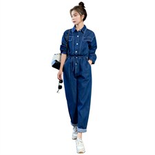 2022春季新款潮流时尚亮线抽绳牛仔连体裤，女装连体裤，帛香坊