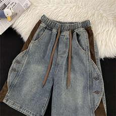 男士美式复古牛仔短裤宽松直筒五分裤子百搭休闲中裤D01149-P40，男装牛仔裤，星座308B-1