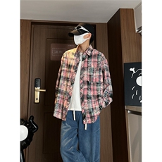 控价69港风格子衬衫宽松外套男女衬衣百搭格子外套CS2406P45，男装衬衫，电商A128