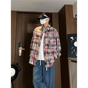 控价69港风格子衬衫宽松外套男女衬衣百搭格子外套CS2406 P45图片