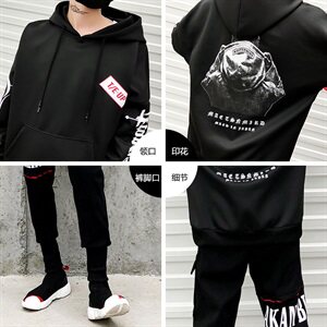 2020冬装新款加绒潮牌印花休闲运动套装男两件套 A436-6662-P125图片