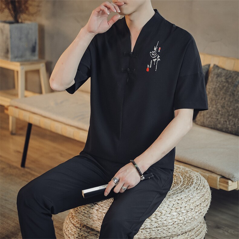 夏季套装男士两件套风复古唐装名族风T恤A334-TZ025-P55，男装民族服装，电商B339(原A334）