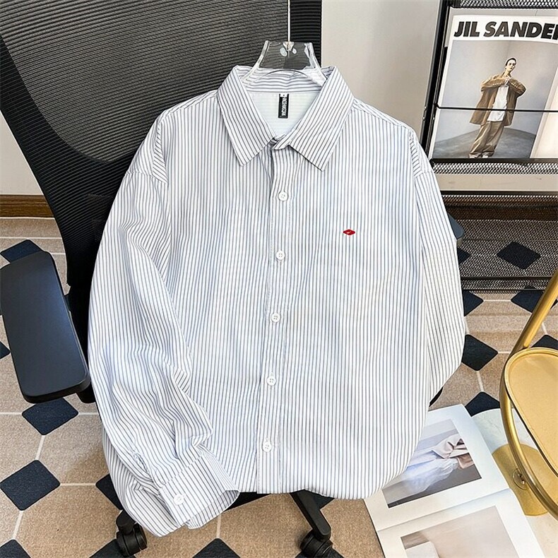 2025新款日系廓形细条纹长袖衬衫男cityboy宽松衬衣现货W8573-P40,男装衬衫,星座512-4