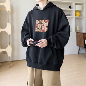 华棉春秋内景慵懒休闲宽松连帽卫衣男大码外套WY00793/P45加绒P50图片