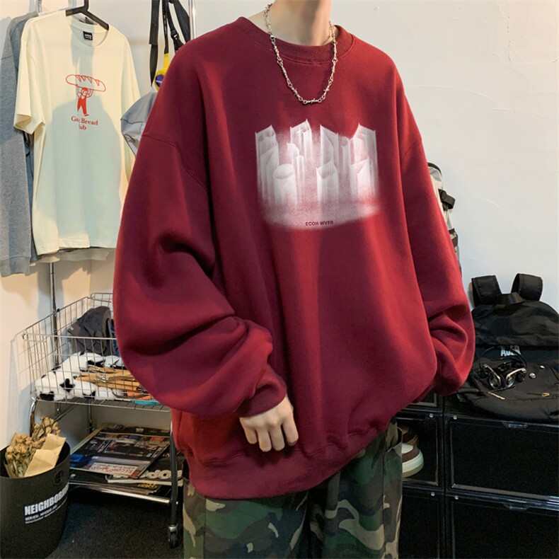 奶绿小清新卫衣男士春秋季港风上衣宽松大码慵懒无帽美式秋装上衣,男装卫衣,电商B367
