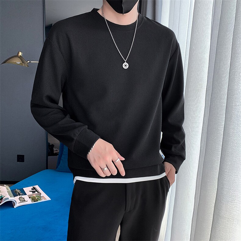 社会小伙风假两件卫衣男秋季2025新款华夫格男装A313-1-K951-P45,男装卫衣,电商A313-1