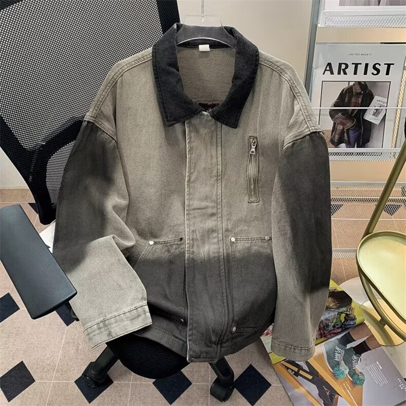 得物高质量男士春秋款美式高街泼墨渐染牛仔夹克外套时尚潮流,男装夹克,星座1013