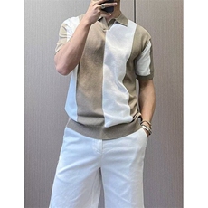 夏季新款男装潮牌时尚拼色设计感短袖polo衫上衣男气质T3913，男装T恤，星座1116A（原606A-3）
