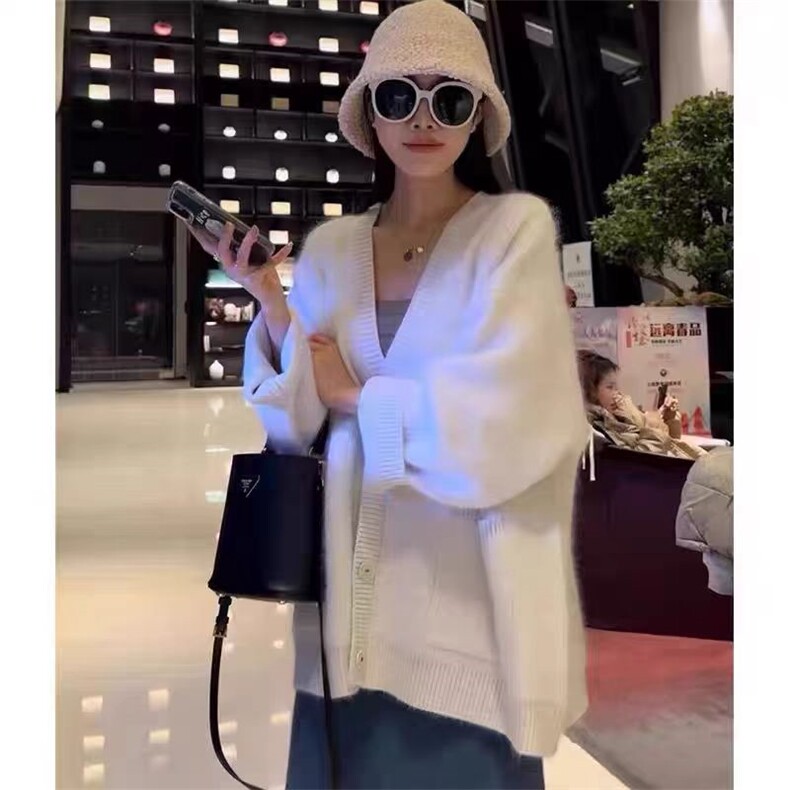长袖针织开衫女宽松百搭纯色羊毛休闲外套上衣,女装羊毛衫,恒恩羊绒