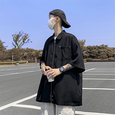 夏男冰丝短袖拉链衬衫金属铆钉五分袖衬衣CS409P33，男装衬衫，星座1013-1