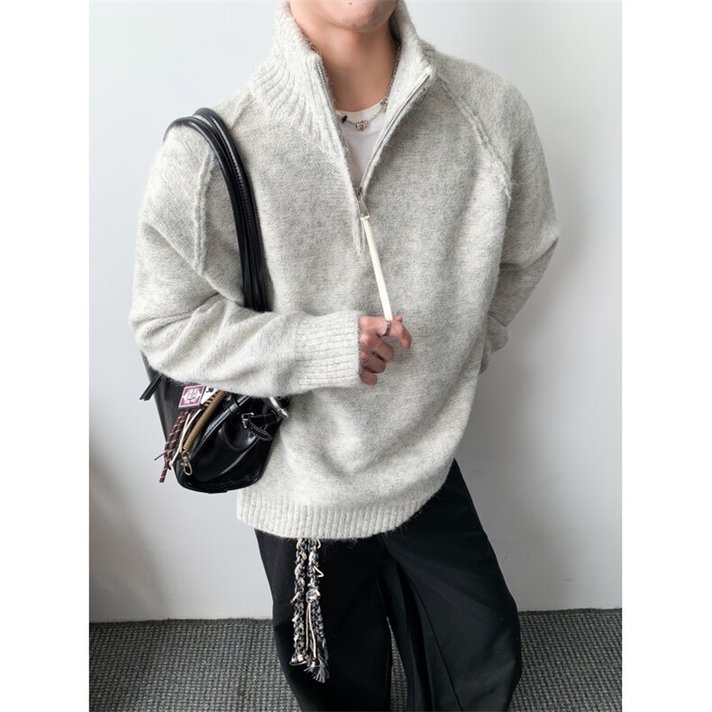 现货高品质半拉链毛衣套头慵懒风针织衫宽松羊毛衫M8700-P55,男装针织衫/毛衣,星座1212