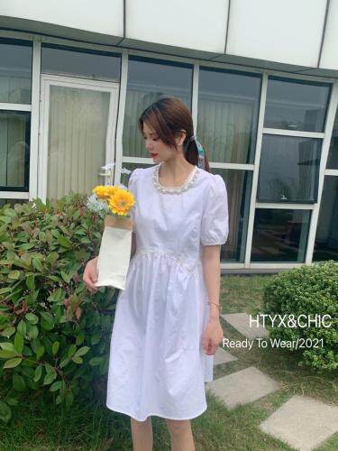 夏季现货新款，珍珠项链素色娃娃裙，女装，HTYX(6F)