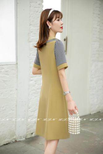 娃娃领简约收腰连衣裙，女装连衣裙，莲佳妮