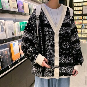 开衫毛衣男春秋潮牌ins韩版腰果花针织衫痞帅宽松外套MY9016-P50图片