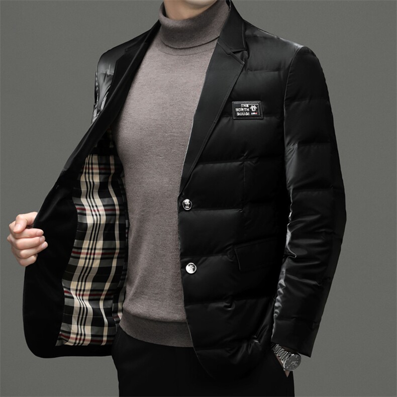 中年男士商务休闲西装款羽绒服2023新款冬季男装加厚保暖外套,男装羽绒服,电商B212（原钱塘6029）