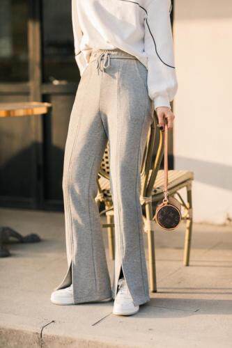 【现货】春季新品微喇阔腿开叉卫裤，女装休闲裤，淳·清衣社