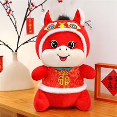唐装舞狮小马公仔毛绒玩具2026马年吉祥物玩偶生肖马摆件厂家直销