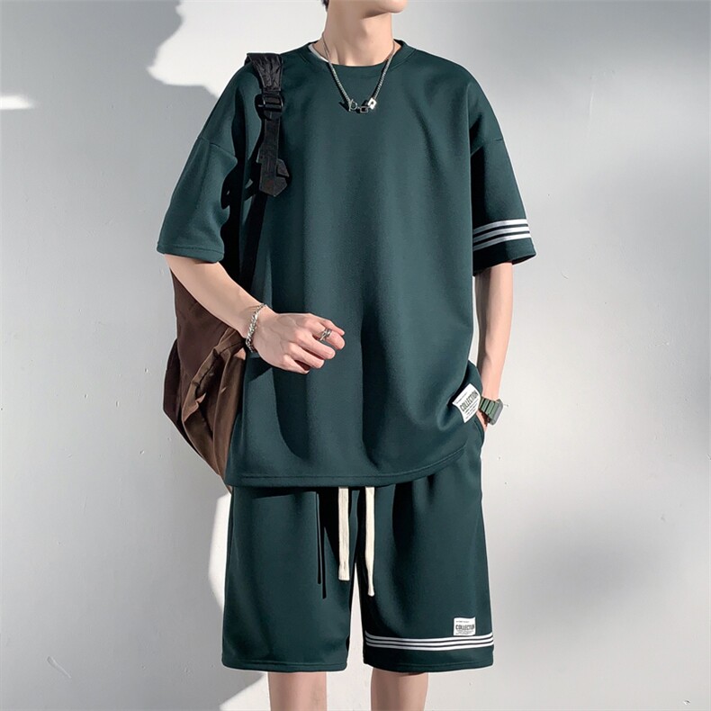 直播品质！2024夏季新款男士珠地圆领短袖套装夏天一套TZP001P70,男装T恤,电商B220