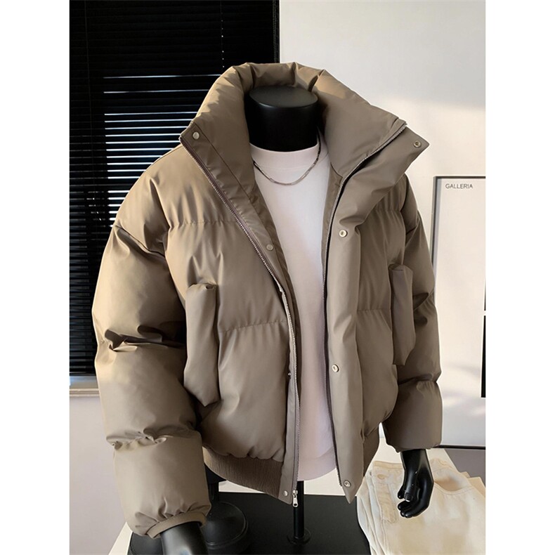 现货5W件冬季三防重磅硬挺boxy短款羽绒立领PU皮棉衣外套加厚棉服图片