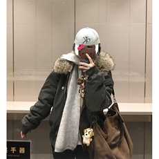 现货重磅boxy短款棉衣座山雕大毛毛领男女棉服水洗工装厚外套，男装棉衣，电商A486-1