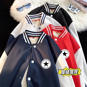 冬季新款加绒加厚棒球服大码宽松羊羔绒卫衣XZ102A-4-331-P65图片