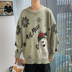 1港风新款宽松休闲中性情侣潮流印花毛衣男外套7821P55加绒P70，男装针织衫/毛衣，星座226-2