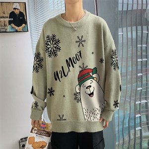 1港风新款宽松休闲中性情侣潮流印花毛衣男外套7821P55加绒P70图片
