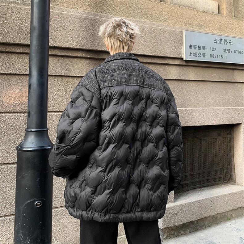 小香风格子棉服男冬季加厚小众高级感情侣棉衣oversize外套潮,男装棉衣,星座410-7