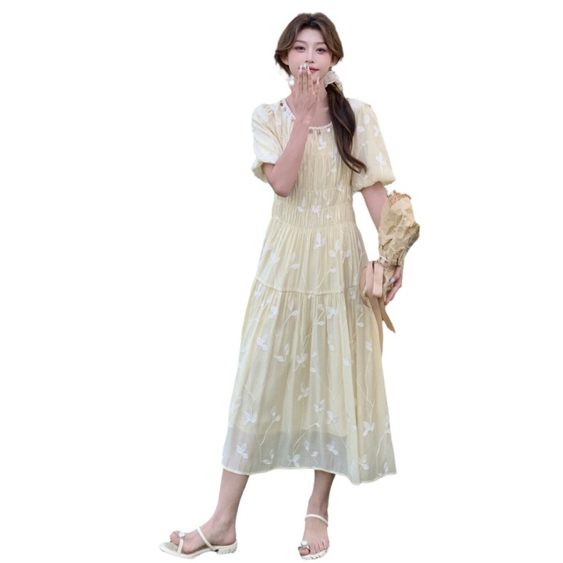 夏季新品！重工刺绣度假风甜美连衣裙85108黄色-208A-P130-K250,女装连衣裙,浙宝208A