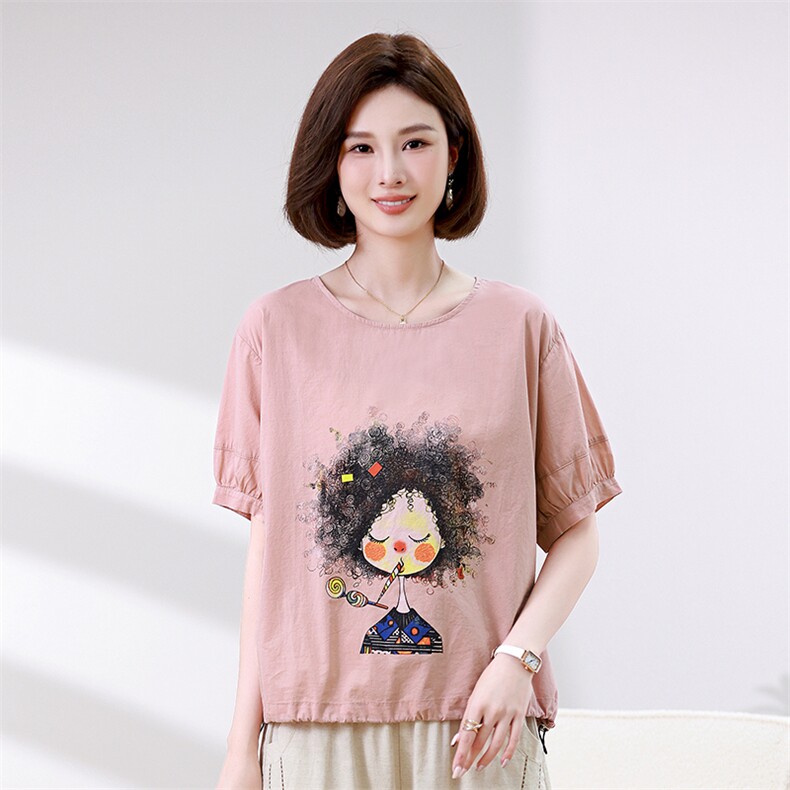 时尚宽松短袖T恤女夏季新款卡通印花上衣百搭休闲女装衬衫图片