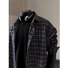美式vintage格子衬衫男高街叠穿长袖衬衣cleanfit外套WLC400-P38，男装衬衫，星座1008