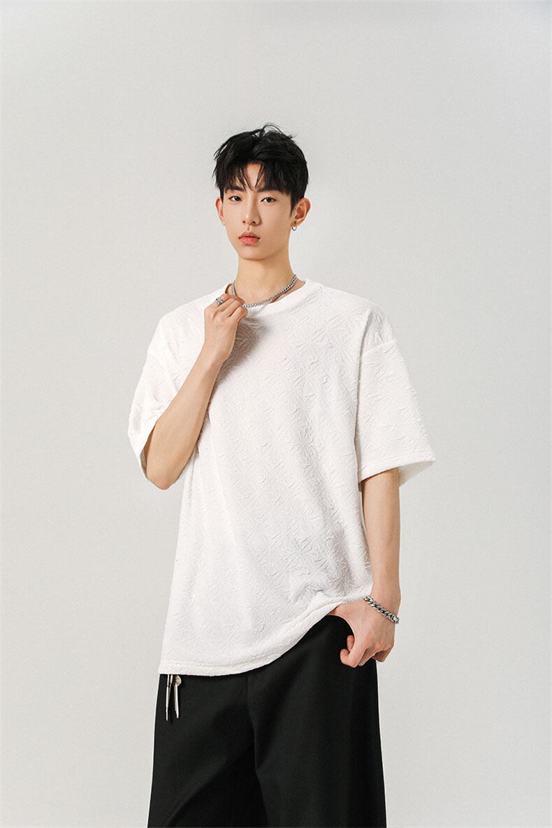 T10123-特批30控68小众提花肌理感高质量大码男百搭圆领短袖T恤,男装T恤,电商A059