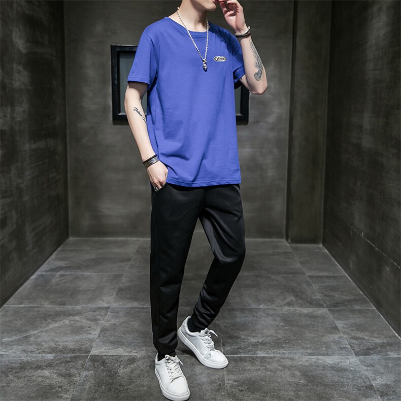 2021夏季九分裤运动裤小脚休闲短袖套装男A438-TZ11-P30,男装休闲套装,电商A438