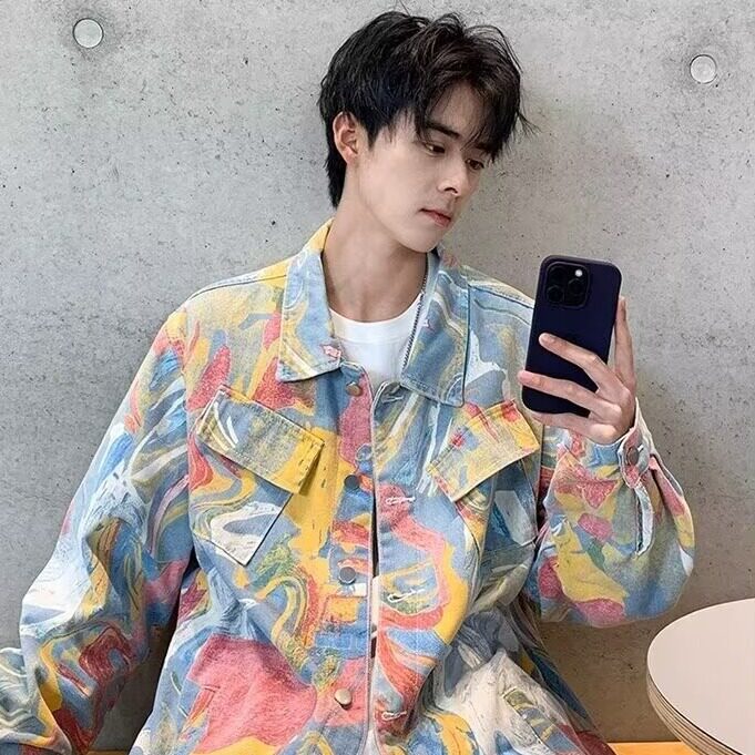 水墨涂鸦外套男春季潮牌痞帅炸街夹克美式设计感衣服219/P72,男装夹克,星座506