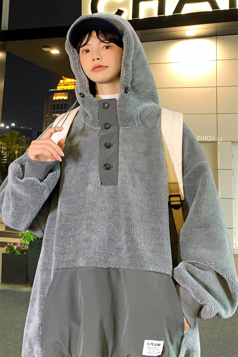 2023秋冬中性羊羔绒上衣潮百搭连帽卫衣外套男女981-P90控价128,男装卫衣,电商A441-1
