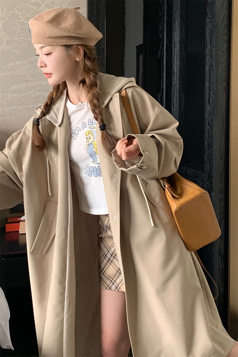 【现货主推】2025法式高级感连帽风衣长款2C372-807-P175控258,女装风衣,2C372