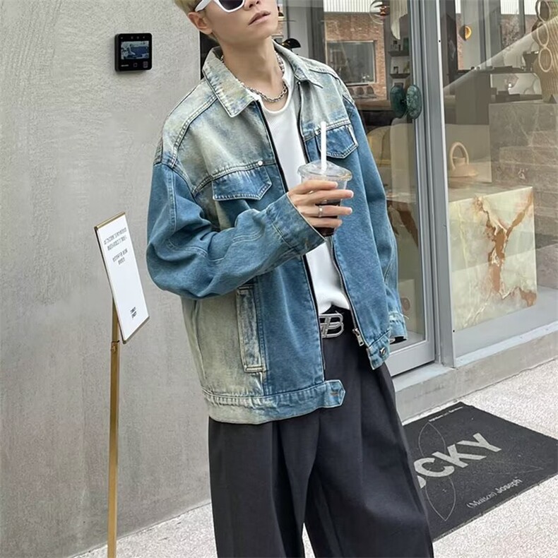文艺新款复古短款牛仔外套男春季美式水洗宽松夹克牛仔衣潮潮流,男装工装外套,星座506A