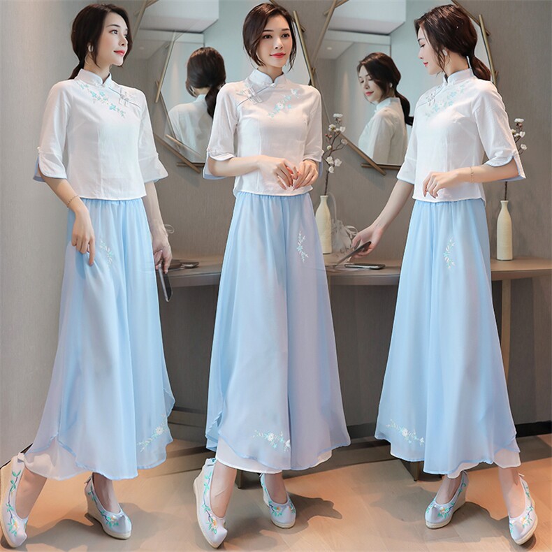 新中式汉服裙裤套装女款2025新款春秋中国风两件套改良旗袍连衣裙,女装套装/套裙,芷墨服饰