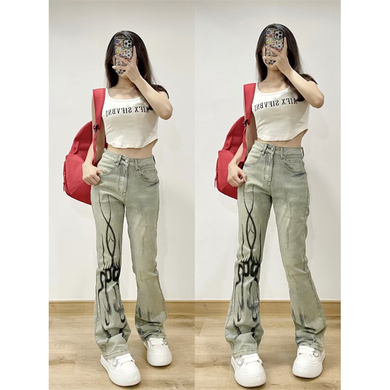 【有货】美式高街黄泥色牛仔裤男女直筒火焰残影裤子NZ05HH-特P58,男装牛仔裤,星座1007（原301D）