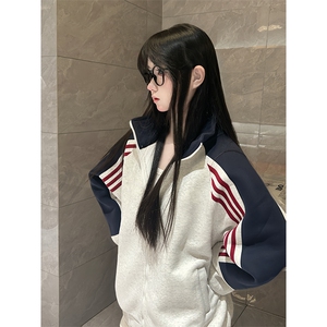 抖音得物高品质 美式高街重磅结构织带拼接撞色立领卫衣外套 CM41图片