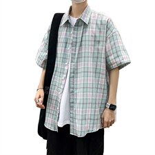 2021年春季新款格子衬衫女宽松落肩港风衬衫男DS-C407-CS301-P35，男装衬衫，电商C323-1
