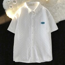 夏季港风短袖衬衫ins潮牌宽松垂感休闲五分袖上衣男W3261-P34，男装衬衫，星座512-2
