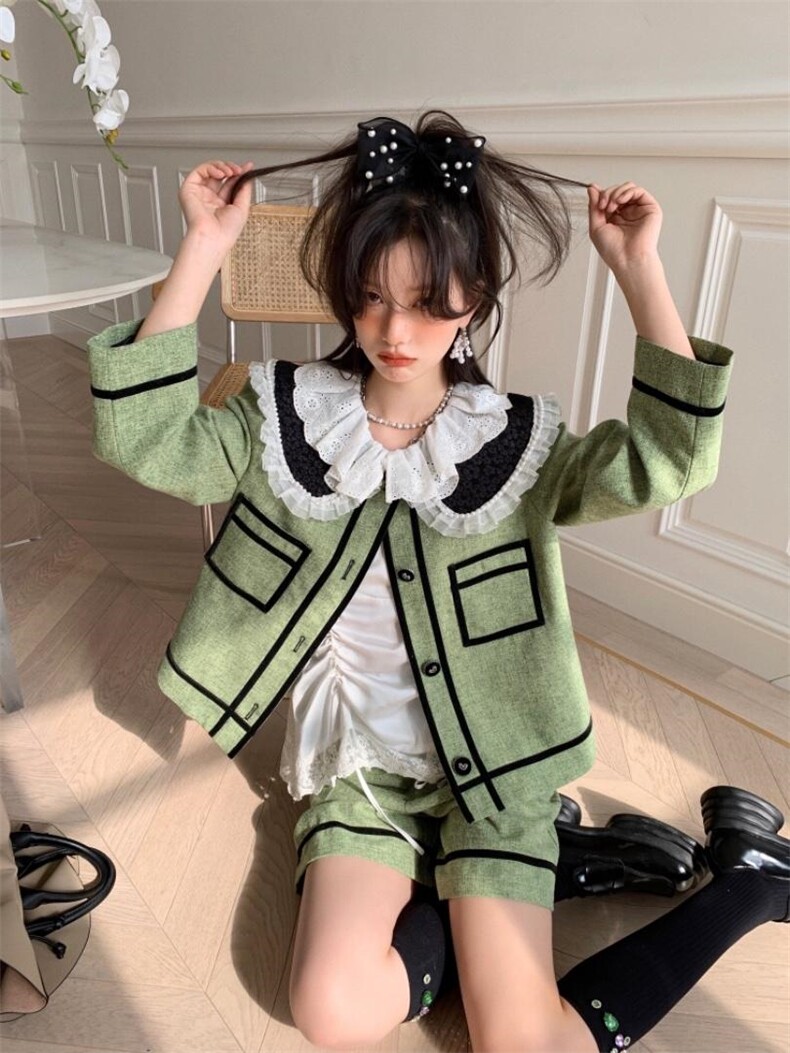 双层荷叶边小甜甜套装，女装职业装，YOUER DENG