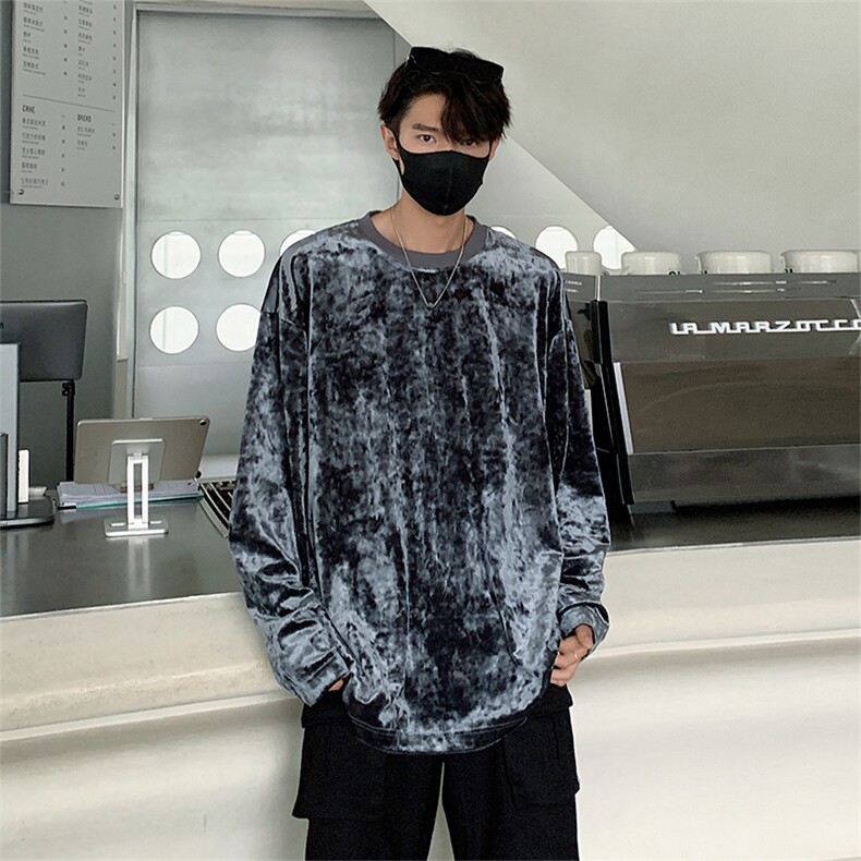 秋季新款Q2628-TP3048丝光绒休闲宽松绸缎垂感慵懒长袖T恤,男装T恤,电商A102