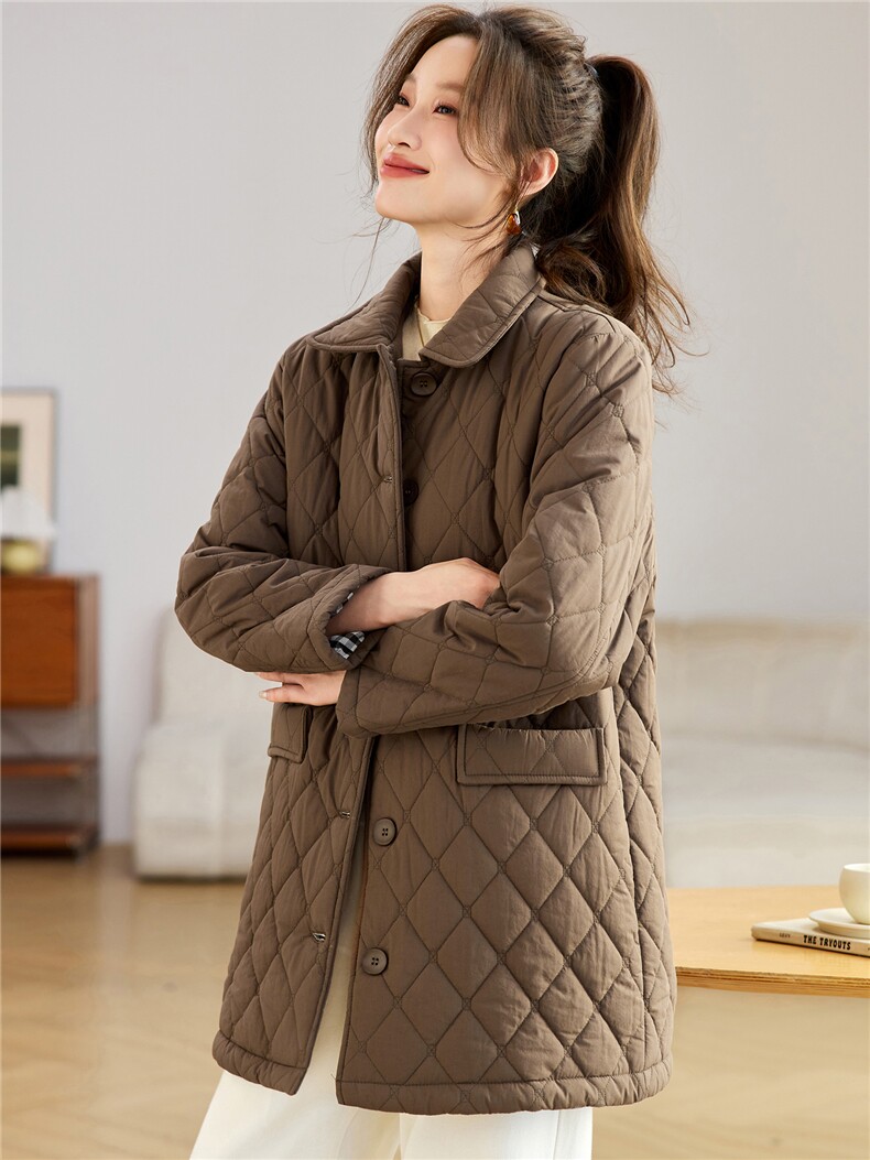 2025冬季时尚休闲夹棉加厚保暖舒适中长款棉服,女装棉衣/棉服,独衣靓
