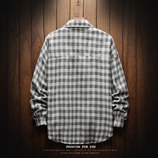 潮牌时尚男格子衬衫秋新款上市青少年时尚宽松休闲外套C60-P25，男装衬衫，电商A128