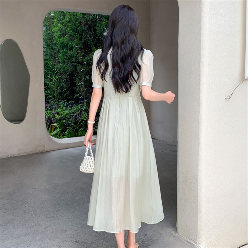现货新中式气质假两件套连衣裙女2024夏季新款复古元素改良旗袍,女装连衣裙,韩然一族