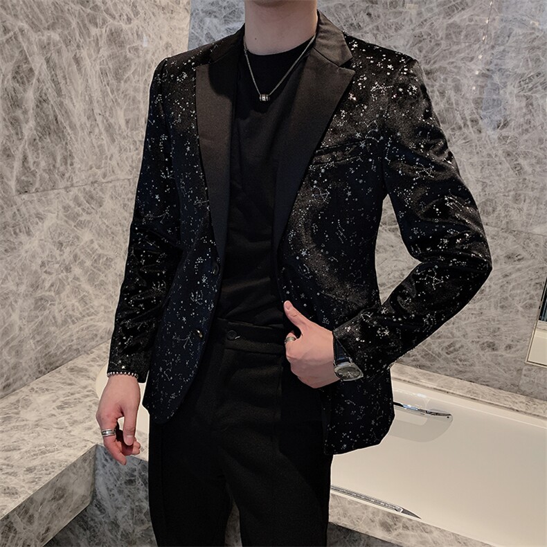 新款满天星平绒修身小西装外套男韩版网红夜店个性西服XZ022-P135,男装西服套装,电商B267