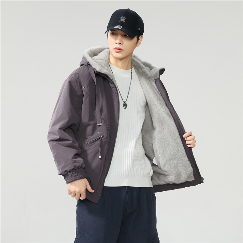双面穿座山雕 棉服连帽加绒情侣外套 一件过冬原创双色银狐绒保暖图片
