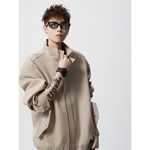 XZ518-1-MG310 秋季美式纯色立领夹克男女简约高级感图片